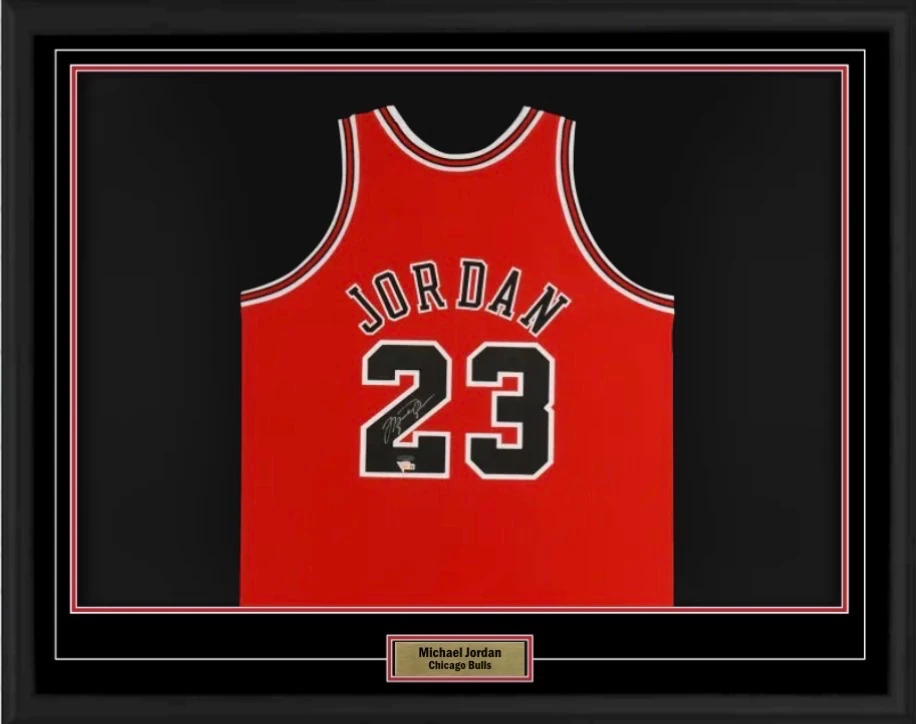 Framed Signed Michael Jordan Chicago Bulls Red #23 Jersey
